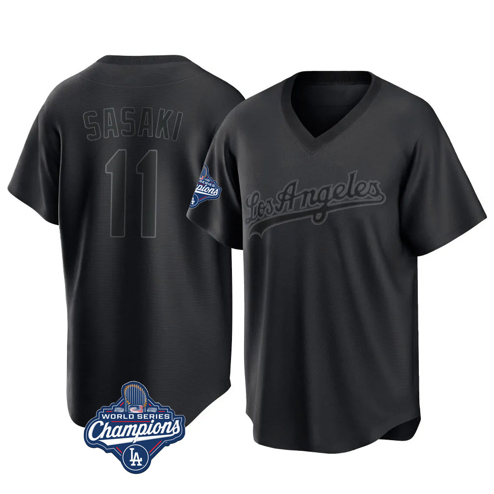 CAdoa LA.Dodgers #11 Roki Sasaki Player Black World Series Meet Pitch Fashion T-shirt Stitched Jerseys