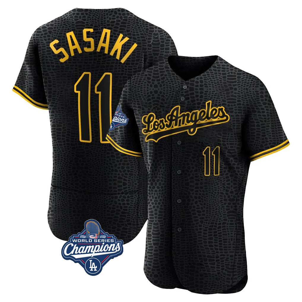 CAdoa LA.Dodgers #11 Roki Sasaki Player Black World Series Meet Snake Skin City Limited Elite Home Stitched Jerseys