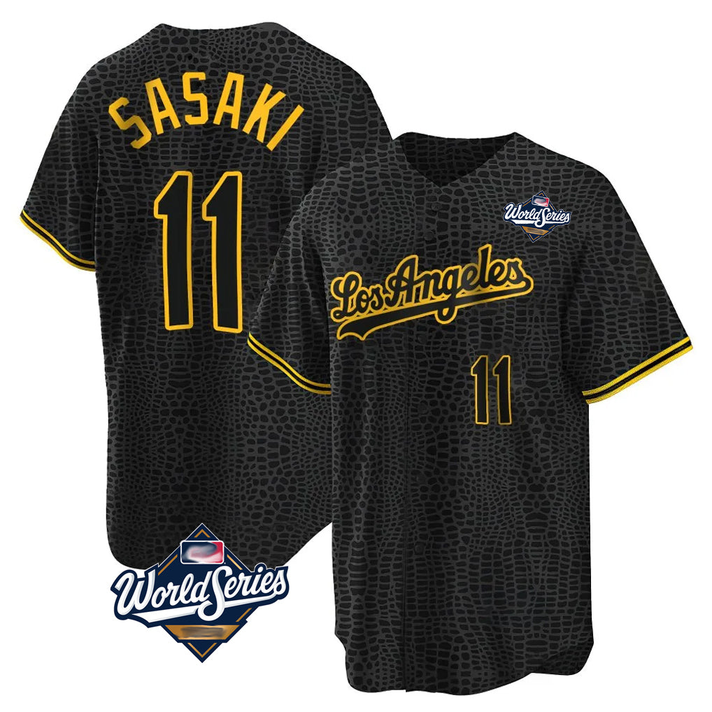 CAdoa LA.Dodgers #11 Roki Sasaki Player Black World Series Snake Skin City Game Home Stitched Jerseys