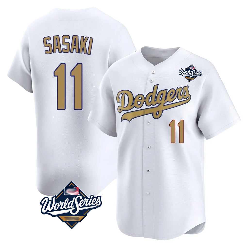 CAdoa LA.Dodgers #11 Roki Sasaki Player Gold World Series Collection Limited Home Stitched Jerseys