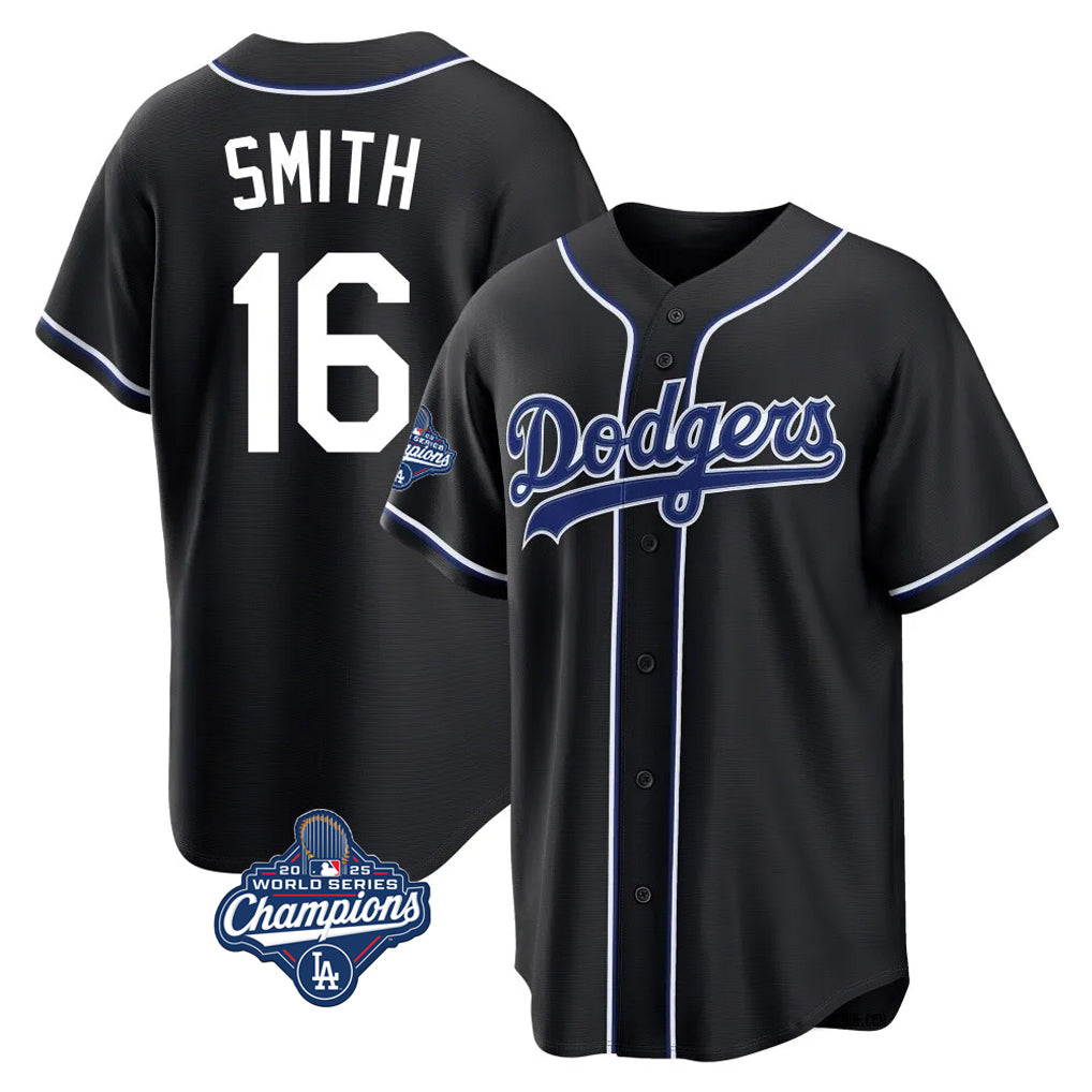CAdoa LA.Dodgers #16 Will Smith Player Black World Series Meet Carbon Limited Home Stitched Jerseys