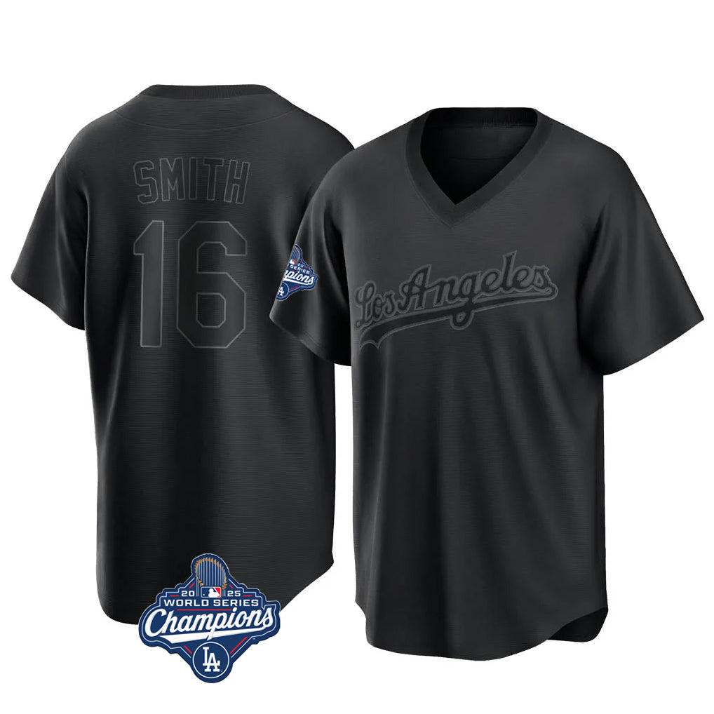 CAdoa LA.Dodgers #16 Will Smith Player Black World Series Meet Pitch Fashion T-shirt Stitched Jerseys