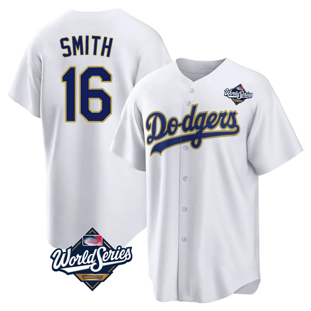 CAdoa LA.Dodgers #16 Will Smith Player Gold White World Series 2026 Collection Stadium Game Stitched Jerseys