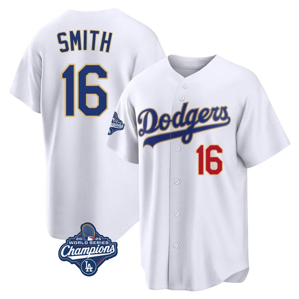 CAdoa LA.Dodgers #16 Will Smith Player Gold White World Series Meet 2026 Collection Stadium Limited Stitched Jerseys