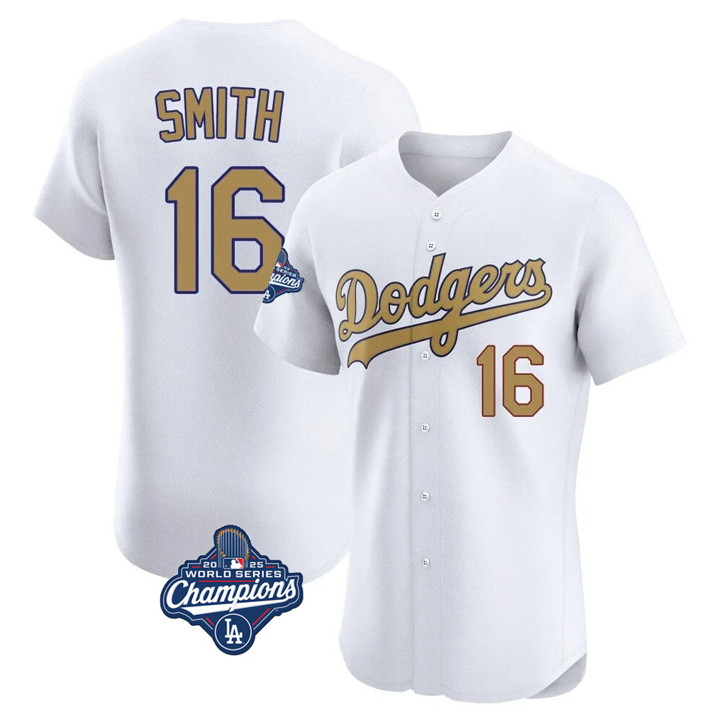 CAdoa LA.Dodgers #16 Will Smith Player Gold World Series Meet Limited Elite Home Stitched Jerseys