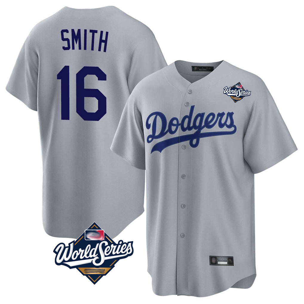 CAdoa LA.Dodgers #16 Will Smith Player Gray World Series Game Stitched Jerseys