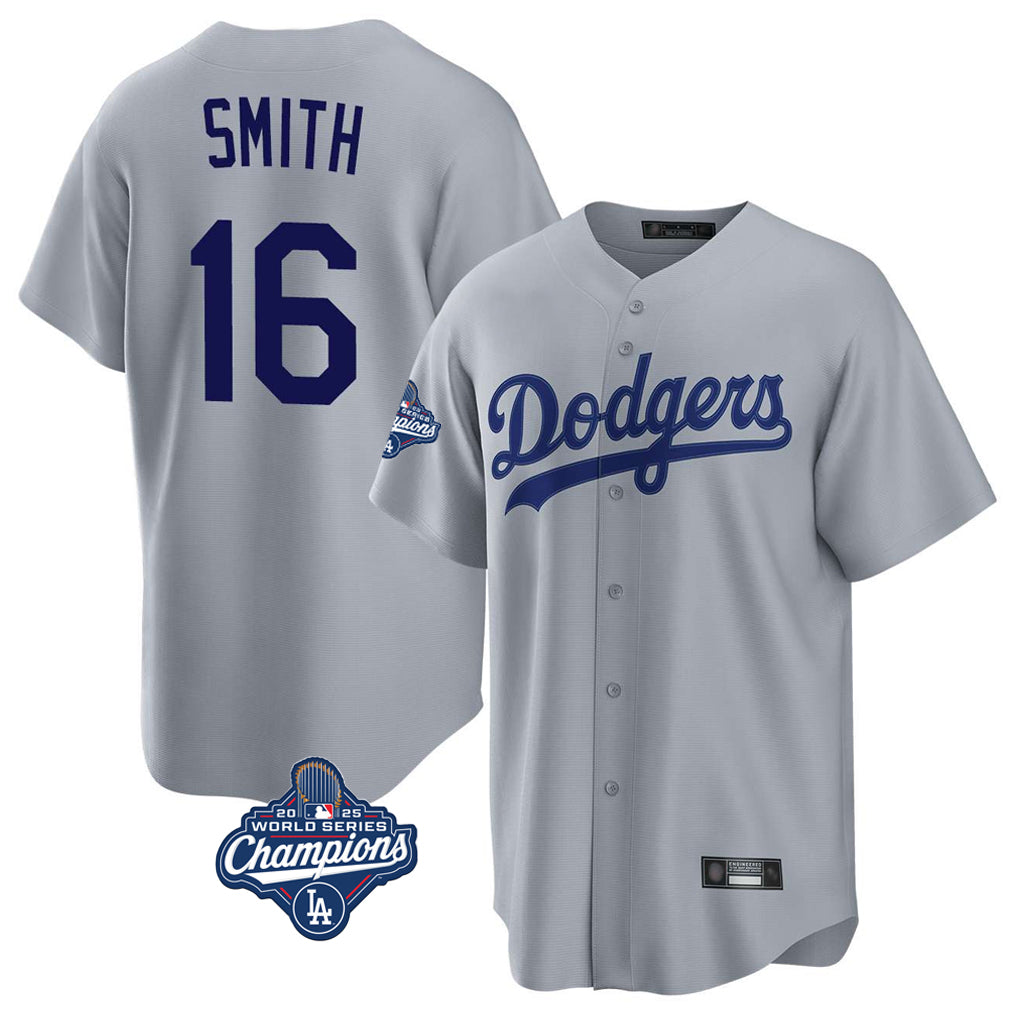 CAdoa LA.Dodgers #16 Will Smith Player Gray World Series Meet Game Stitched Jerseys