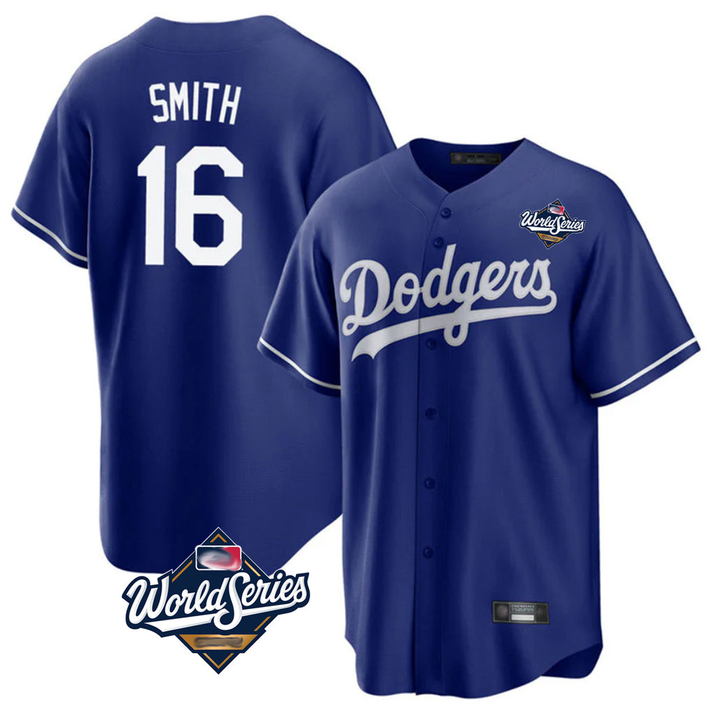 CAdoa LA.Dodgers #16 Will Smith Player Royal World Series Game Stitched Jerseys