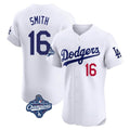 CAdoa LA.Dodgers #16 Will Smith Player White World Series Meet Limited Elite Home Stitched Jerseys