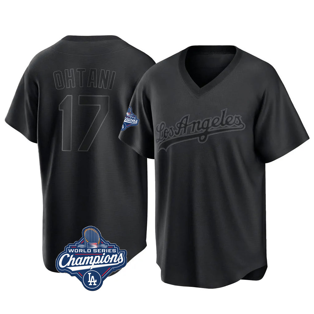 CAdoa LA.Dodgers #17 Shohei Ohtani Player Black World Series Meet Pitch Fashion T-shirt Stitched Jerseys