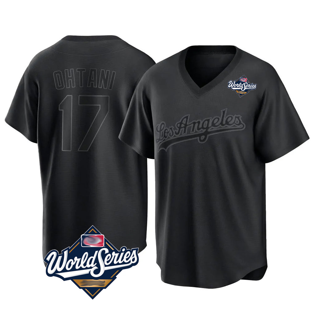 CAdoa LA.Dodgers #17 Shohei Ohtani Player Black World Series Pitch Fashion T-shirt Stitched Jerseys