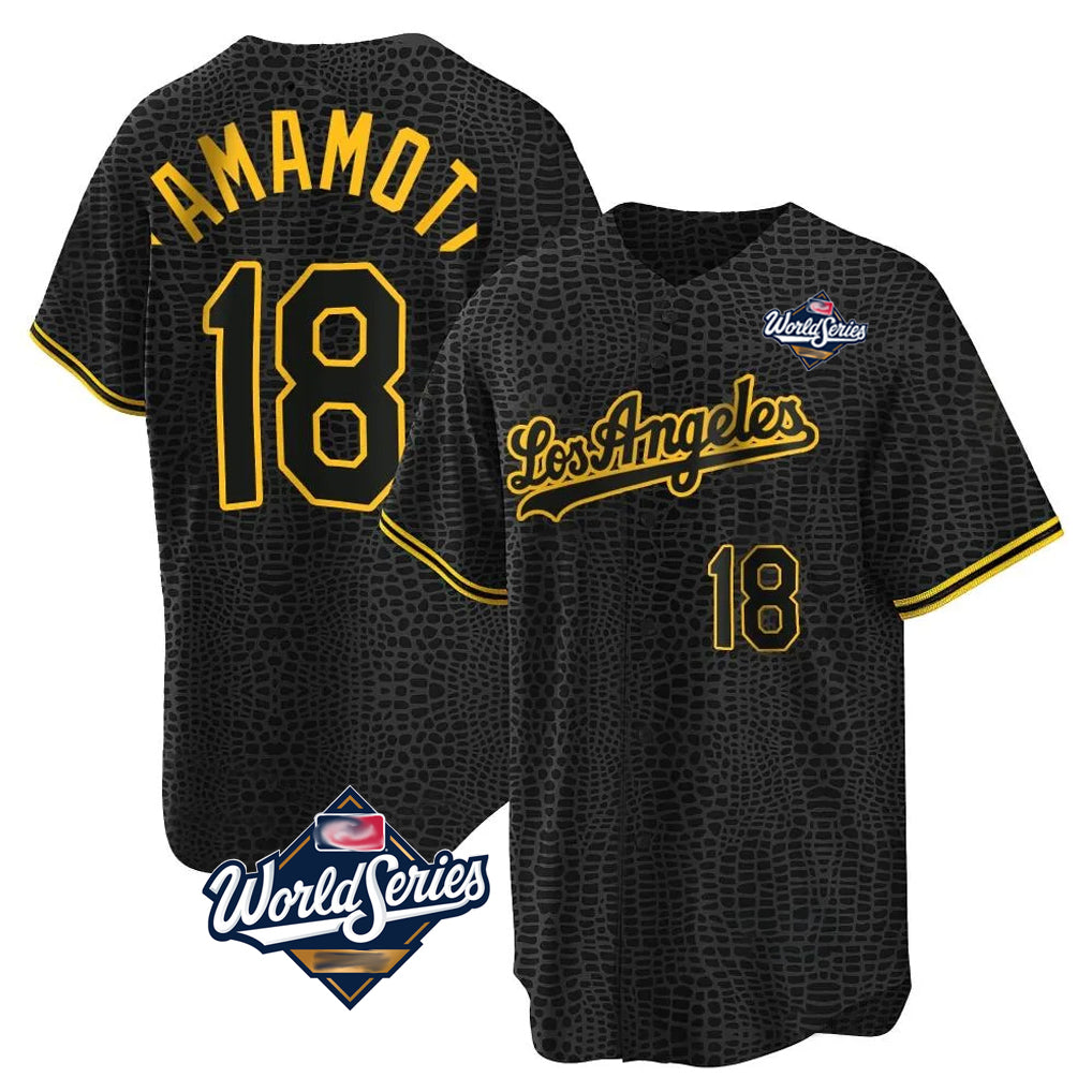CAdoa LA.Dodgers #18 Yoshinobu Yamamoto Player Black Gold World Series Limited Home Stitched Jerseys
