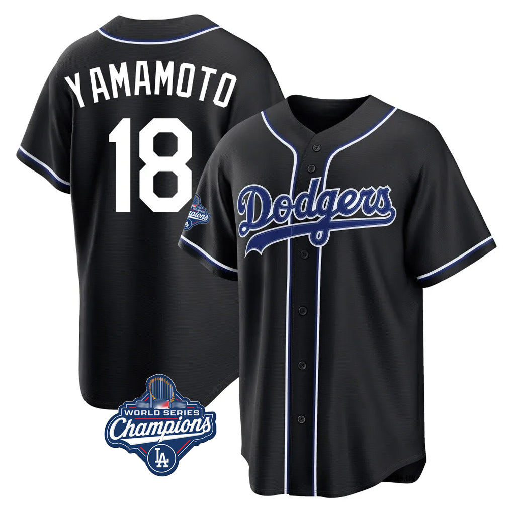 CAdoa LA.Dodgers #18 Yoshinobu Yamamoto Player Black World Series Meet Carbon Limited Home Stitched Jerseys