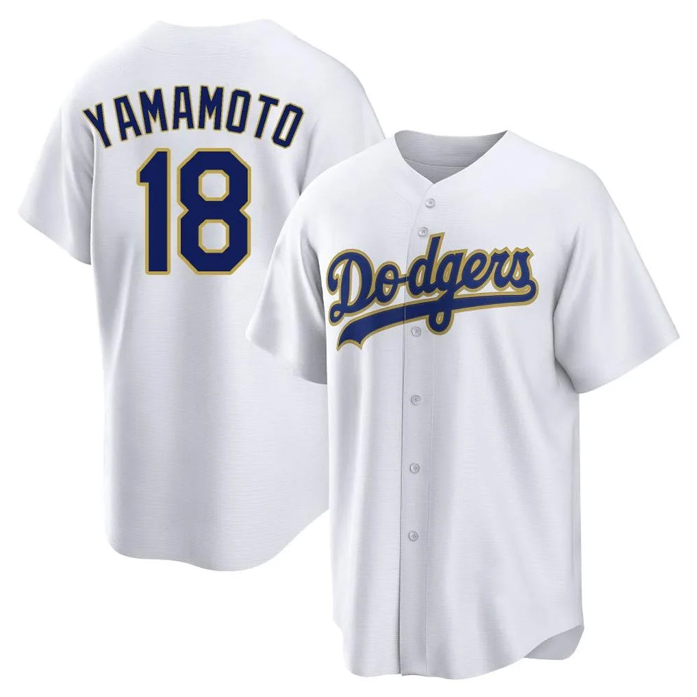 CAdoa LA.Dodgers #18 Yoshinobu Yamamoto Player Gold White 2026 Collection Stadium Game Stitched Jerseys