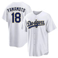 CAdoa LA.Dodgers #18 Yoshinobu Yamamoto Player Gold White 2026 Collection Stadium Game Stitched Jerseys