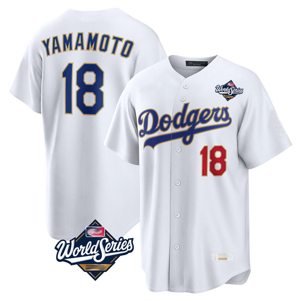 CAdoa LA.Dodgers #18 Yoshinobu Yamamoto Player Gold White World Series 2026 Collection Stadium Limited Stitched Jerseys