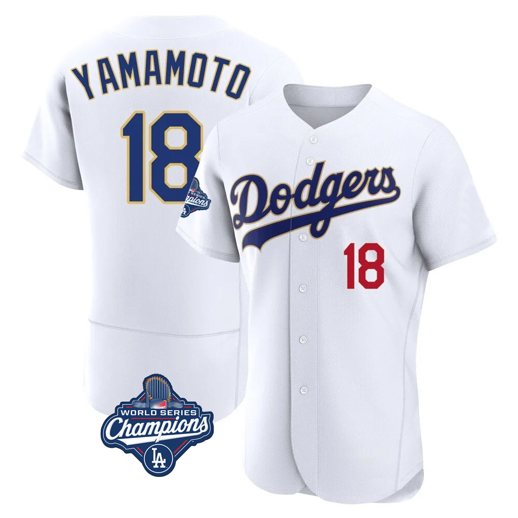 CAdoa LA.Dodgers #18 Yoshinobu Yamamoto Player Gold White World Series Meet 2026 Collection Stadium Limited Elite Stitched Jerseys