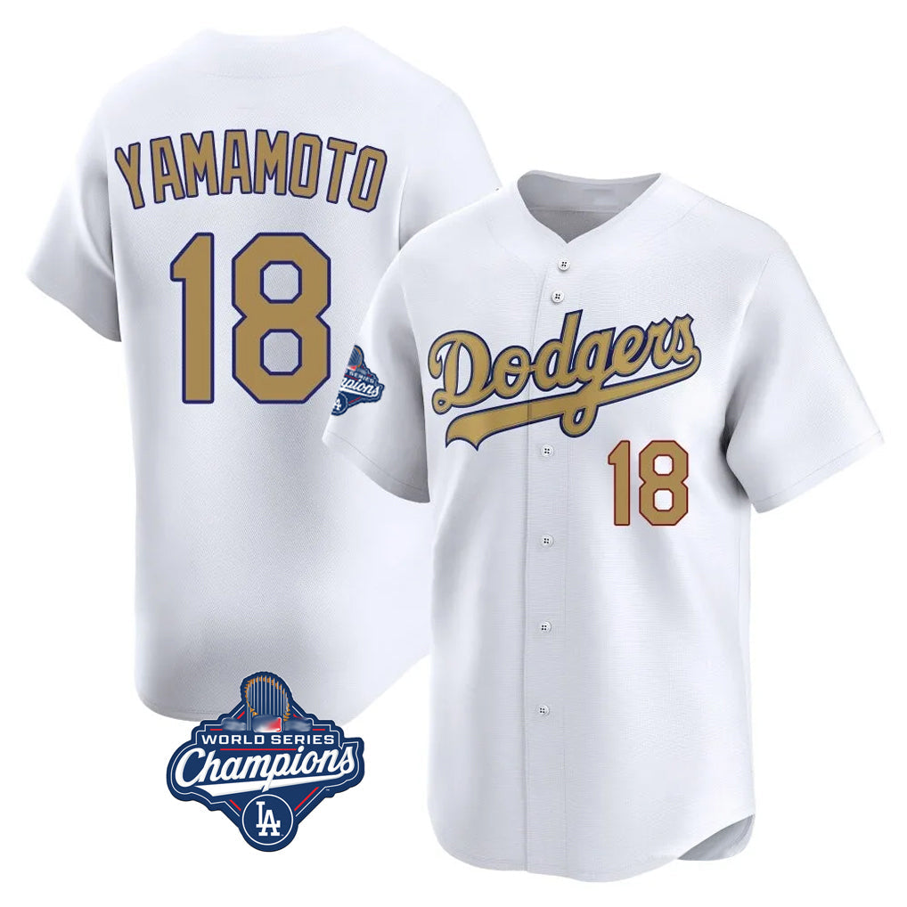 CAdoa LA.Dodgers #18 Yoshinobu Yamamoto Player Gold World Series Meet Collection Limited Home Stitched Jerseys