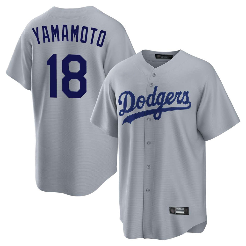 CAdoa LA.Dodgers #18 Yoshinobu Yamamoto Player Gray Game Stitched Jerseys