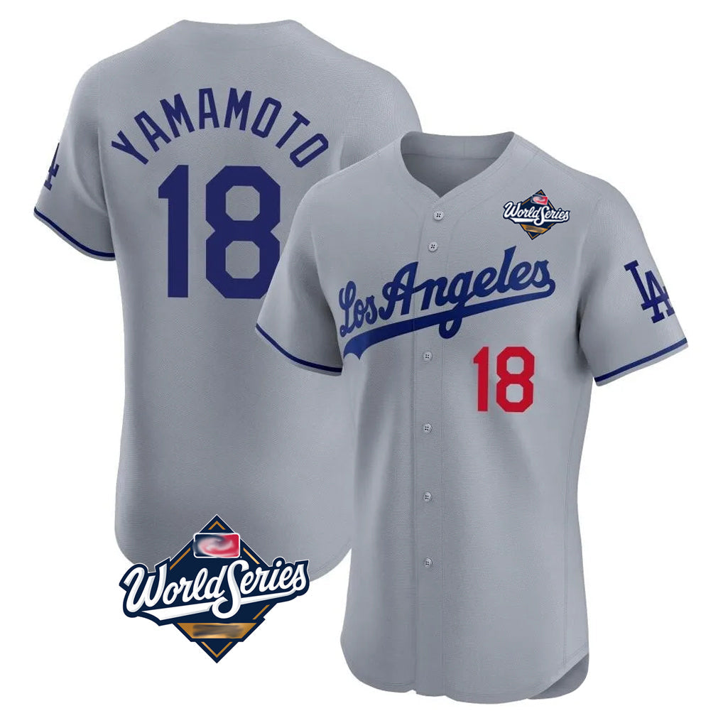 CAdoa LA.Dodgers #18 Yoshinobu Yamamoto Player Gray World Series Limited Elite Home Stitched Jerseys