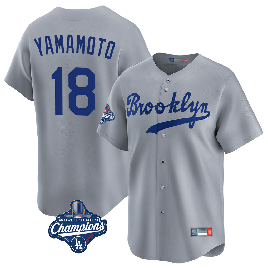 CAdoa LA.Dodgers #18 Yoshinobu Yamamoto Player Gray World Series Meet Game Limited Home Stitched Jerseys