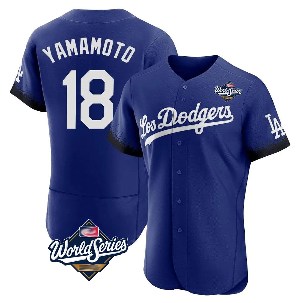 CAdoa LA.Dodgers #18 Yoshinobu Yamamoto Player Royal World Series City Connect Elite Home Stitched Jerseys