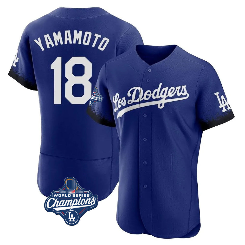 CAdoa LA.Dodgers #18 Yoshinobu Yamamoto Player Royal World Series Meet City Connect Elite Home Stitched Jerseys