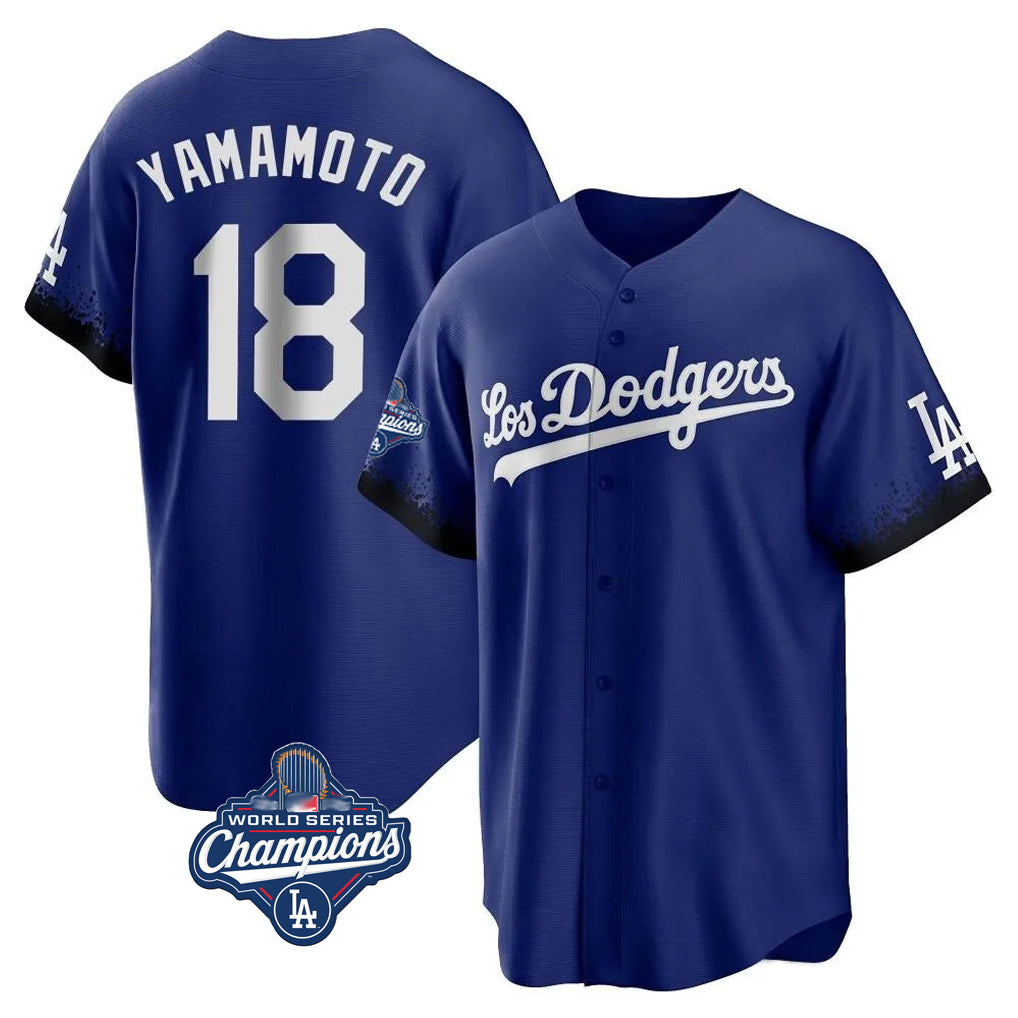 CAdoa LA.Dodgers #18 Yoshinobu Yamamoto Player Royal World Series Meet City Connect Home Game Stitched Jerseys