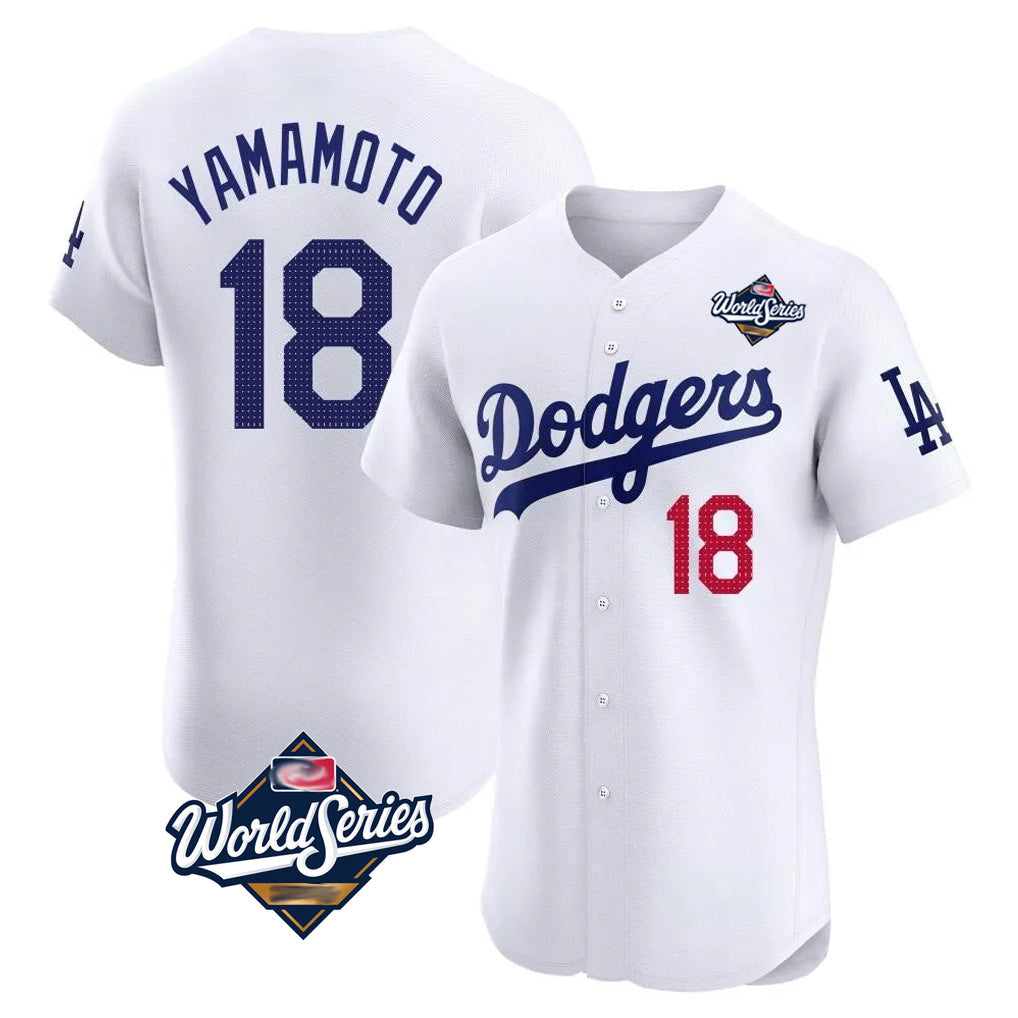 CAdoa LA.Dodgers #18 Yoshinobu Yamamoto Player White World Series Limited Elite Home Stitched Jerseys