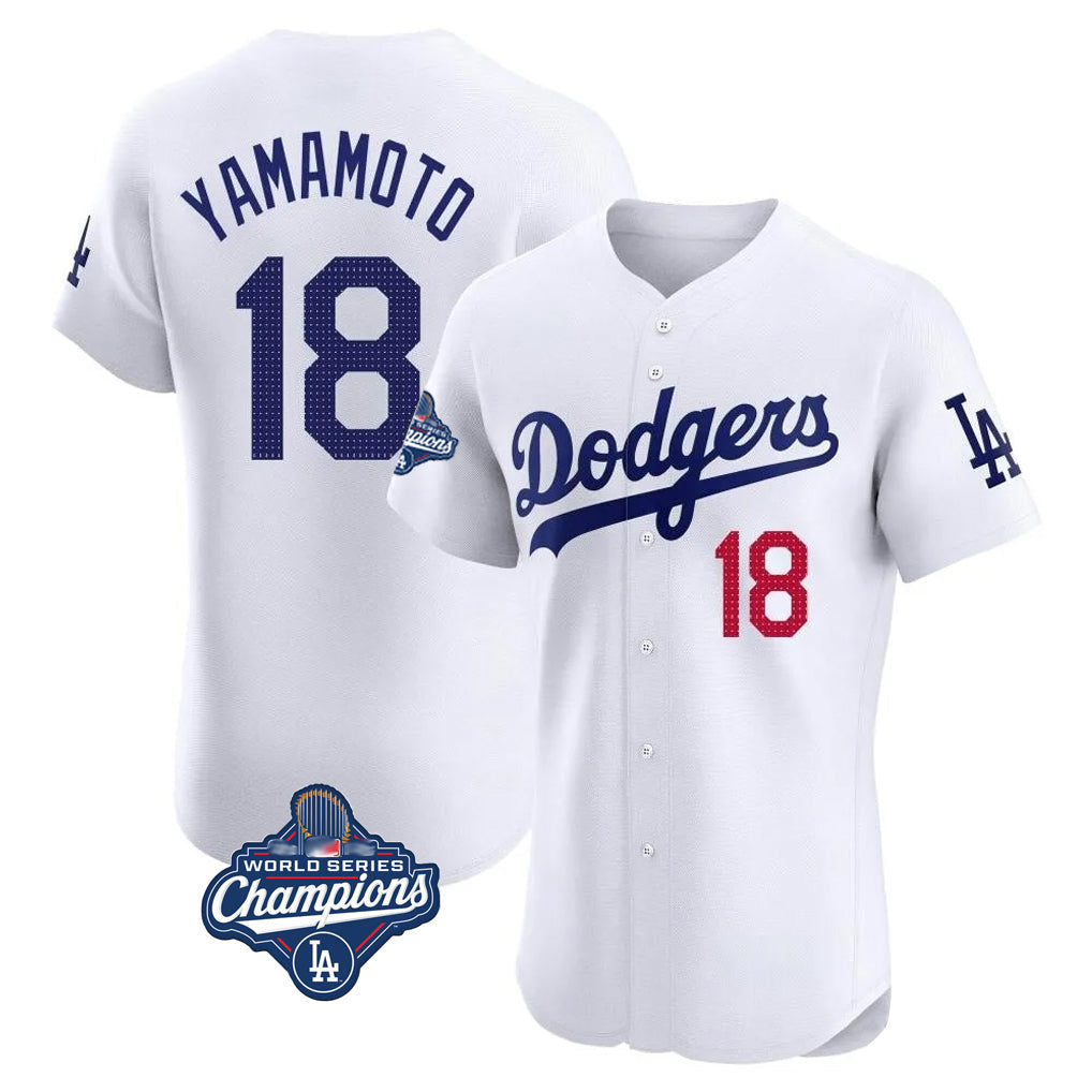 CAdoa LA.Dodgers #18 Yoshinobu Yamamoto Player White World Series Meet Limited Elite Home Stitched Jerseys