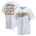 CAdoa LA.Dodgers #22 Clayton Kershaw Player Gold Collection Game Home Stitched Jerseys