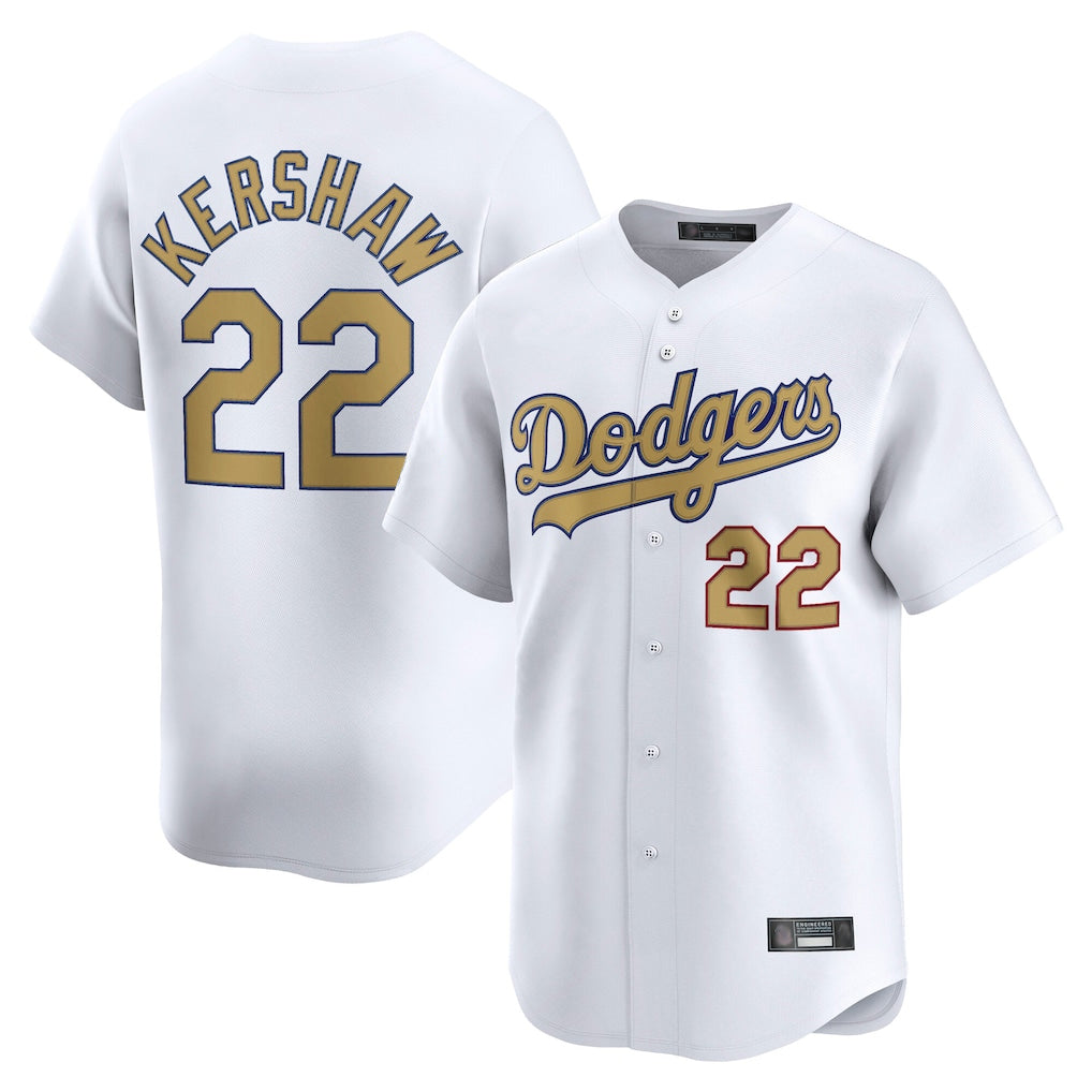 CAdoa LA.Dodgers #22 Clayton Kershaw Player Gold Collection Limited Home Stitched Jerseys