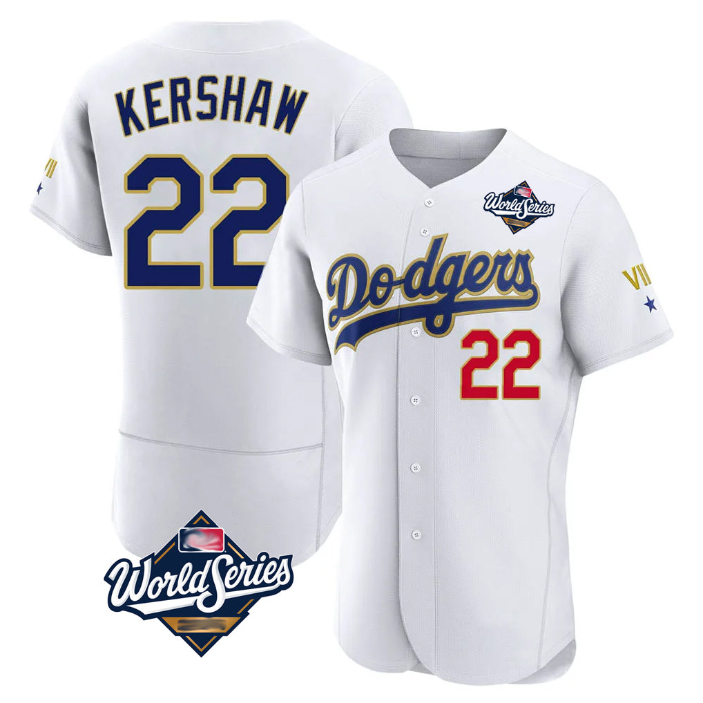 CAdoa LA.Dodgers #22 Clayton Kershaw Player Gold White World Series 2026 Collection Stadium Limited Elite Stitched Jerseys