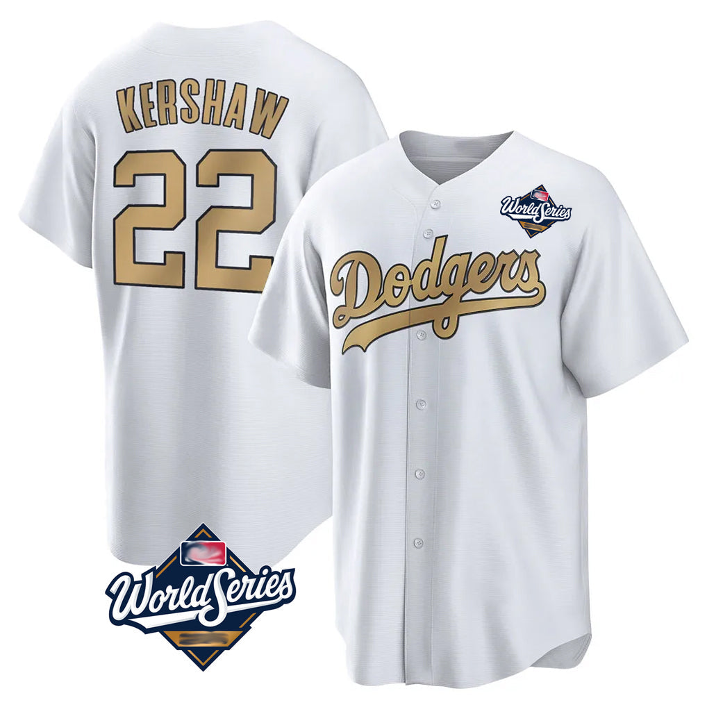 CAdoa LA.Dodgers #22 Clayton Kershaw Player Gold World Series Collection Game Home Stitched Jerseys