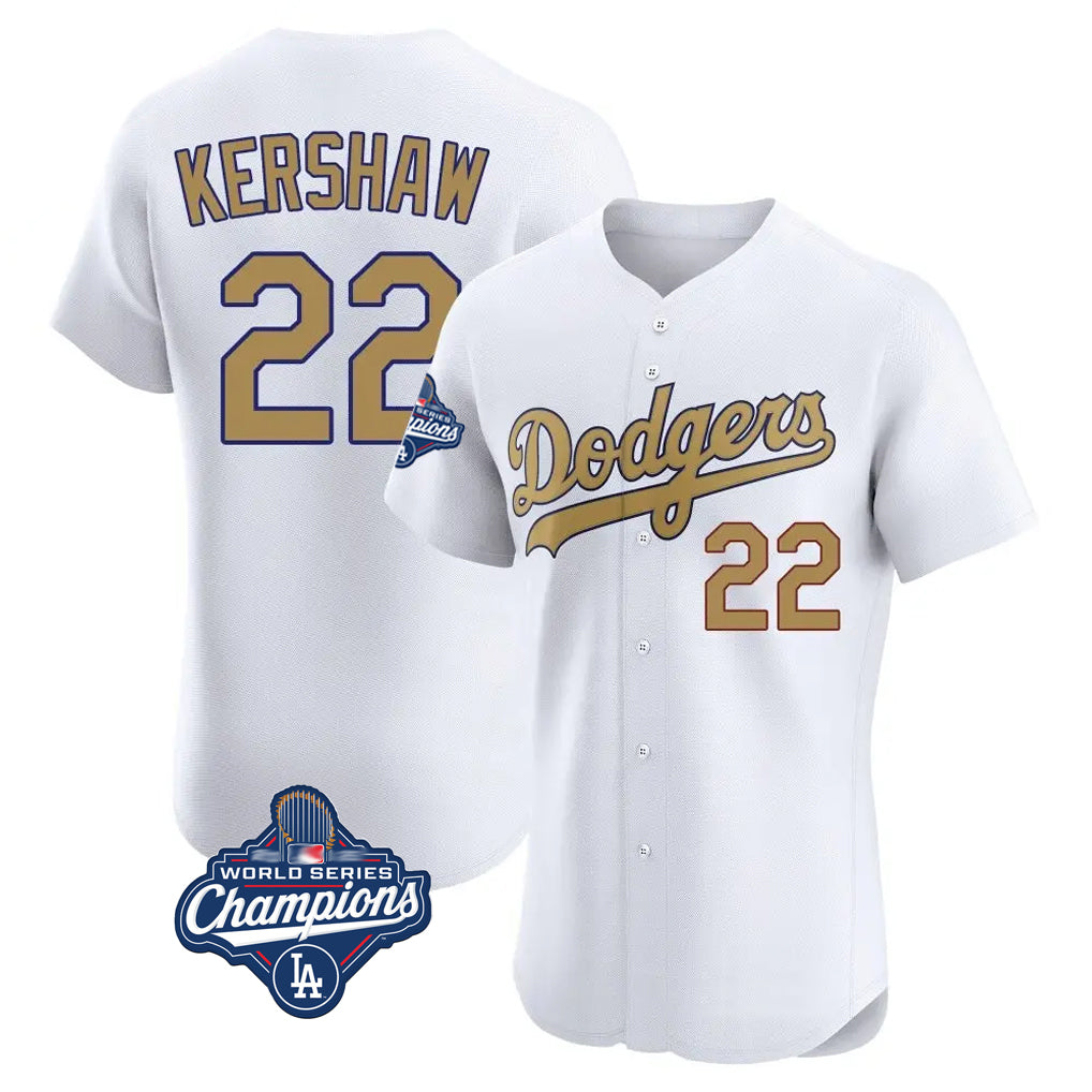 CAdoa LA.Dodgers #22 Clayton Kershaw Player Gold World Series Meet Limited Elite Home Stitched Jerseys