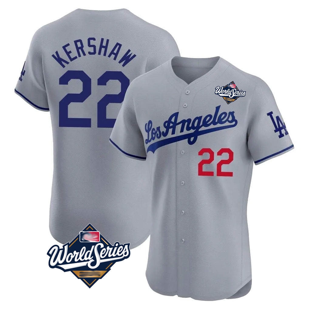 CAdoa LA.Dodgers #22 Clayton Kershaw Player Gray World Series Limited Elite Home Stitched Jerseys