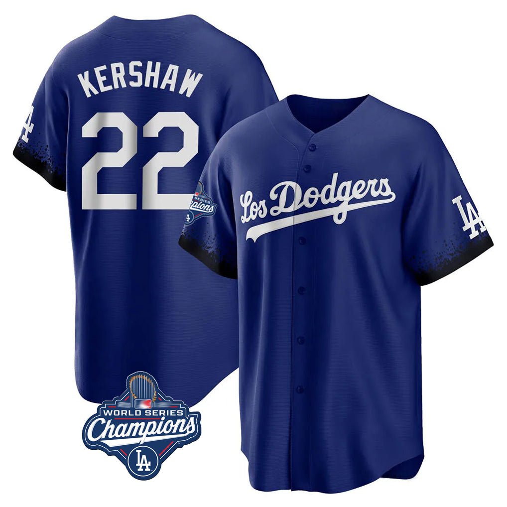 CAdoa LA.Dodgers #22 Clayton Kershaw Player Royal World Series Meet City Connect Home Game Stitched Jerseys