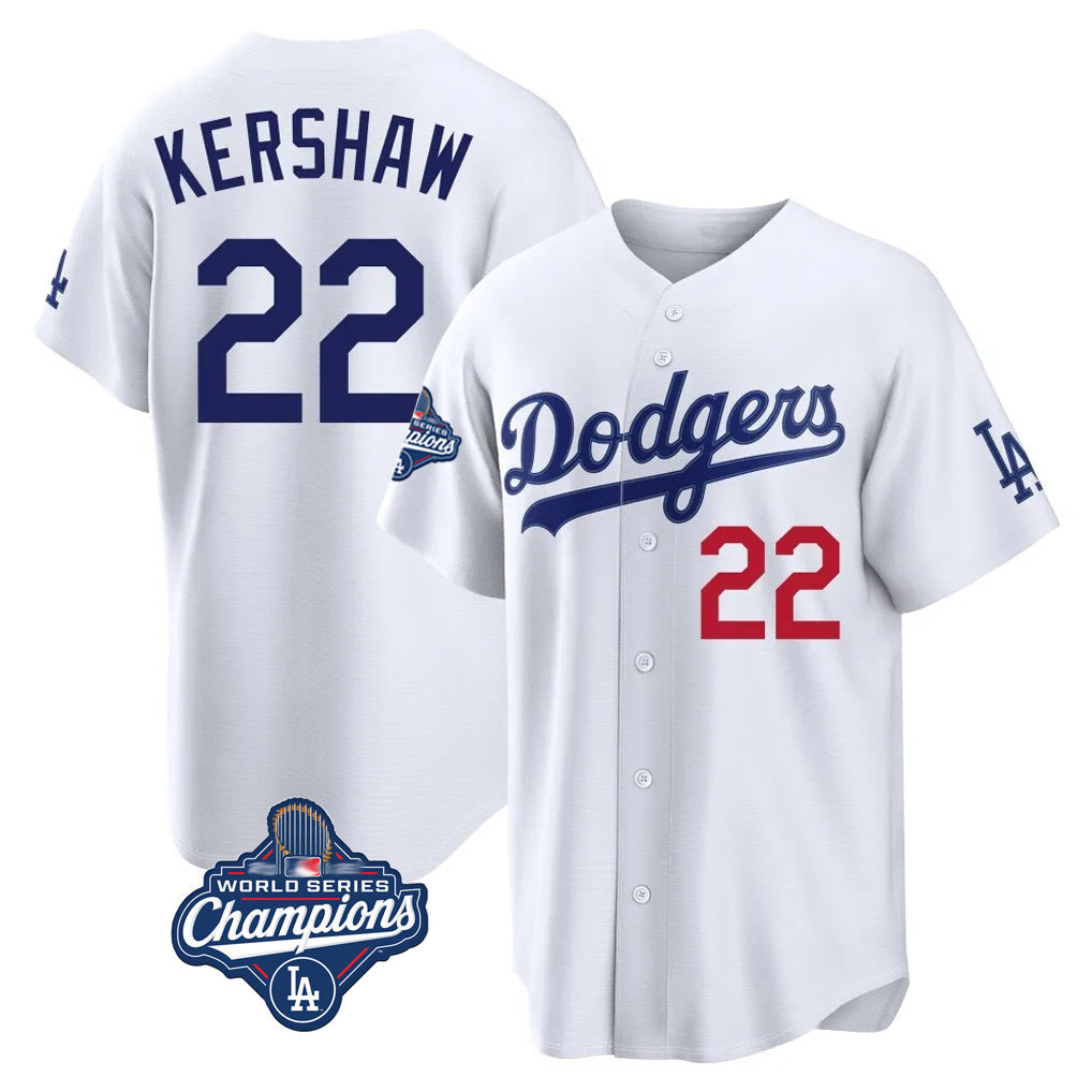 CAdoa LA.Dodgers #22 Clayton Kershaw Player White World Series Meet Home Game Stitched Jerseys