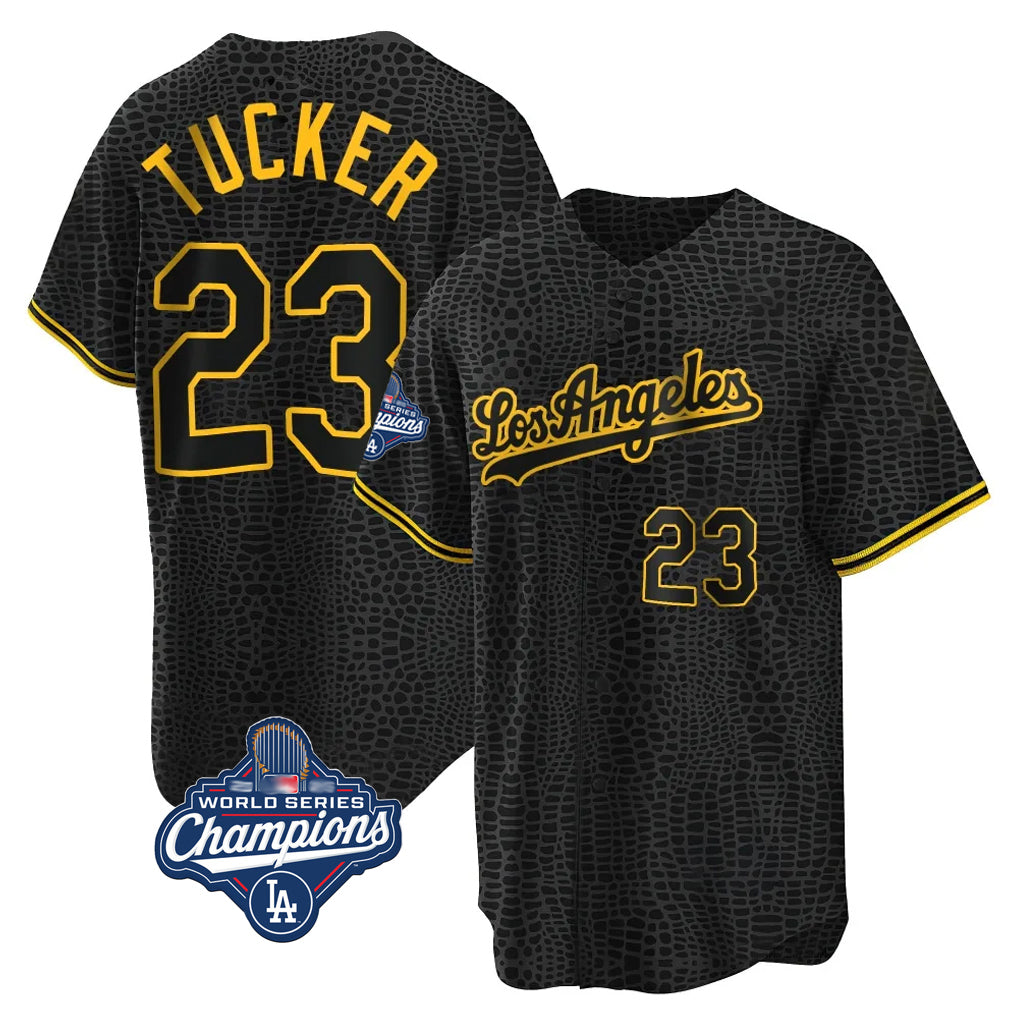 CAdoa LA.Dodgers #23 Kyle Tucker Player Black Gold World Series Meet Limited Home Stitched Jerseys