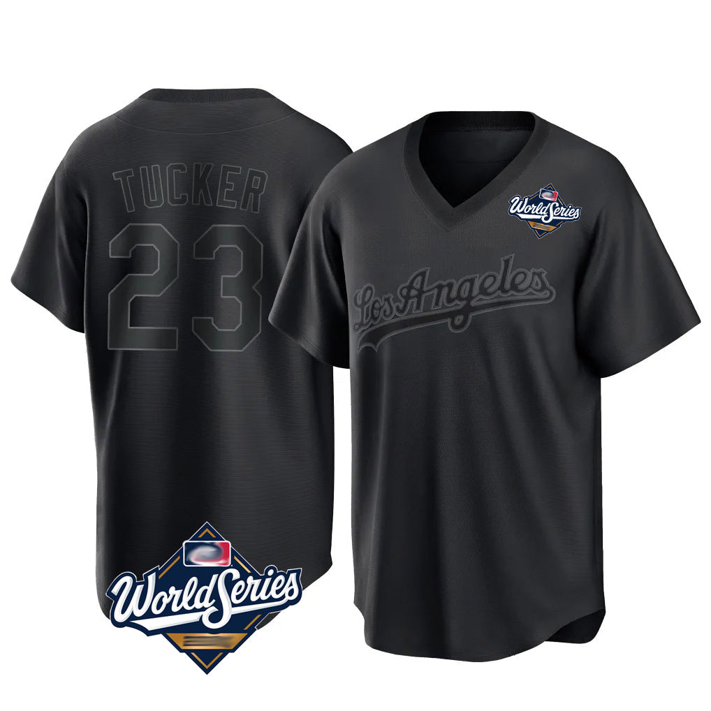CAdoa LA.Dodgers #23 Kyle Tucker Player Black World Series Pitch Fashion T-shirt Stitched Jerseys