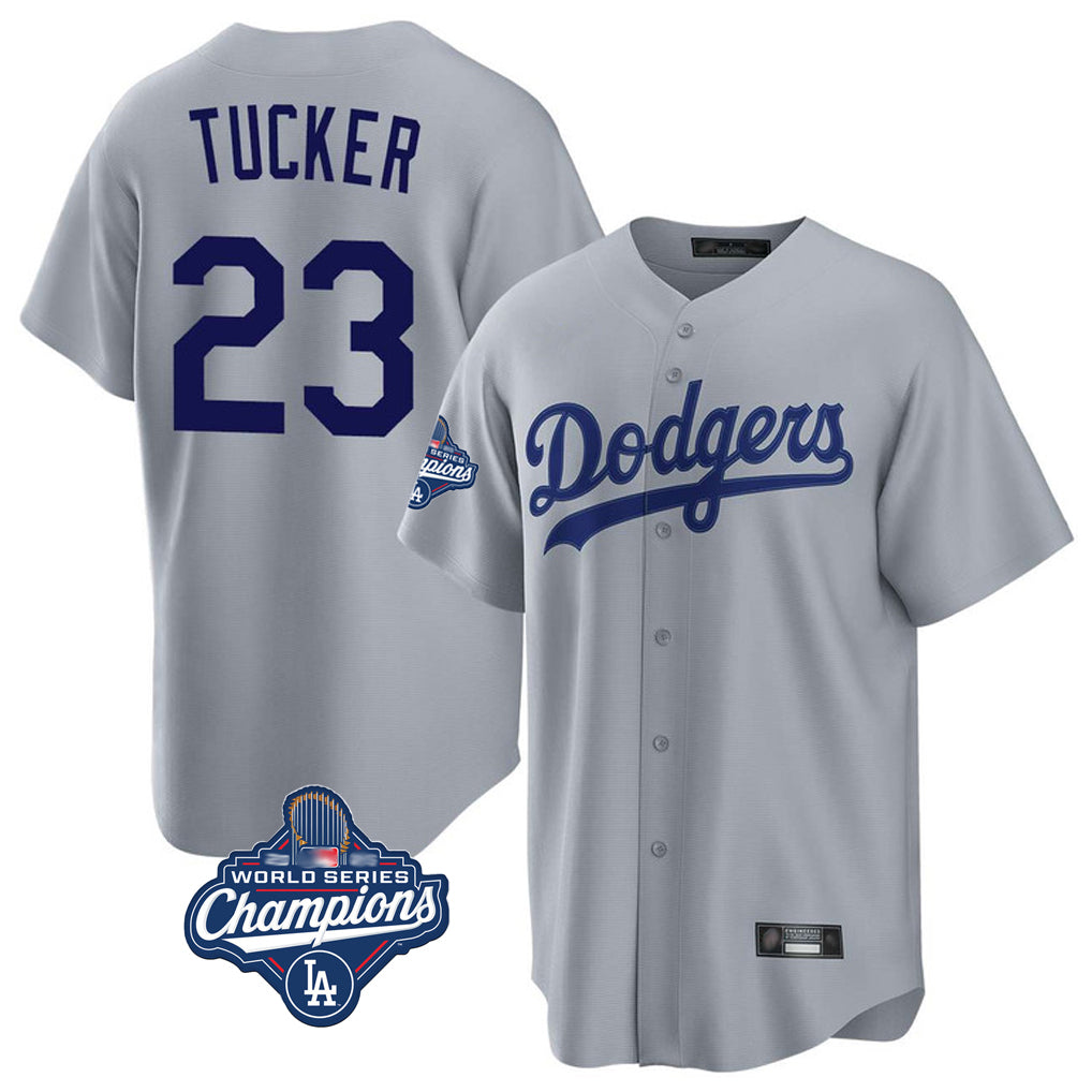 CAdoa LA.Dodgers #23 Kyle Tucker Player Gray World Series Meet Game Stitched Jerseys
