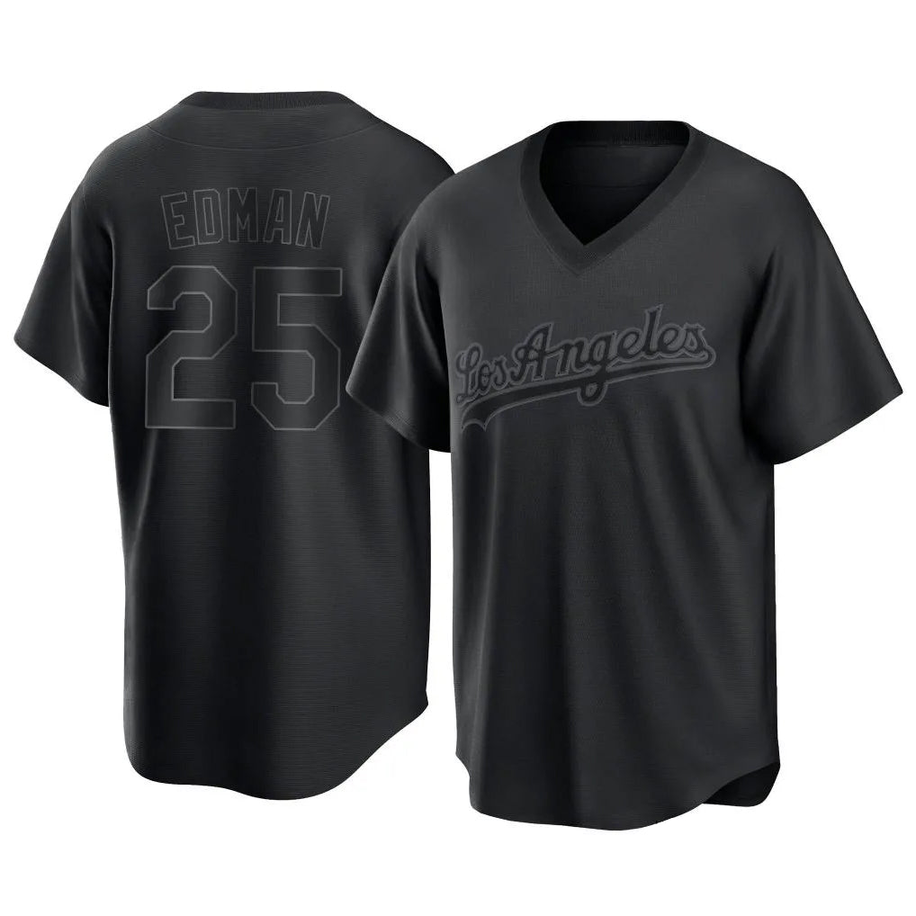 CAdoa LA.Dodgers #25 Tommy Edman Player Black Pitch Fashion T-shirt Stitched Jerseys