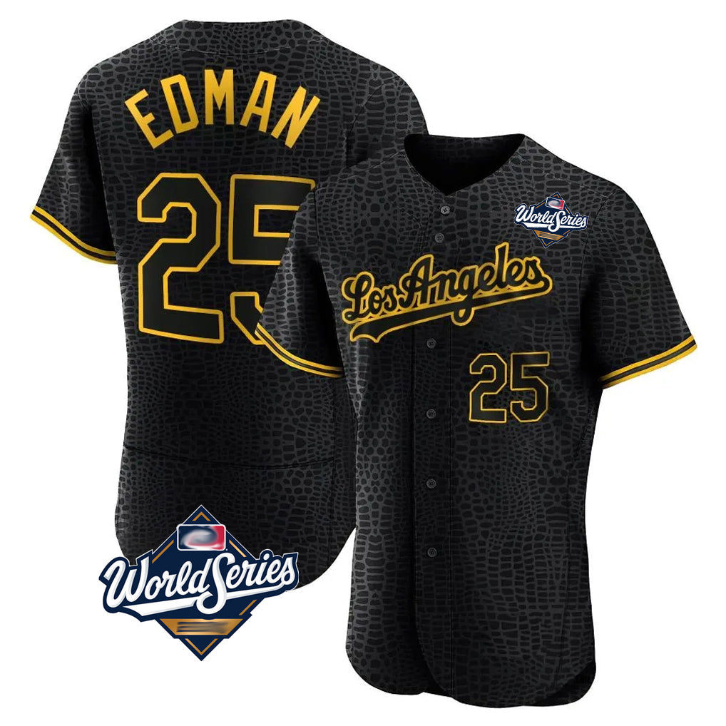 CAdoa LA.Dodgers #25 Tommy Edman Player Black World Series Snake Skin City Limited Elite Home Stitched Jerseys