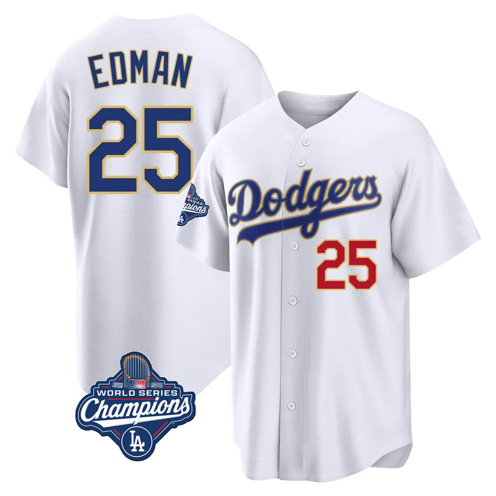 CAdoa LA.Dodgers #25 Tommy Edman Player Gold White World Series Meet 2026 Collection Stadium Limited Stitched Jerseys