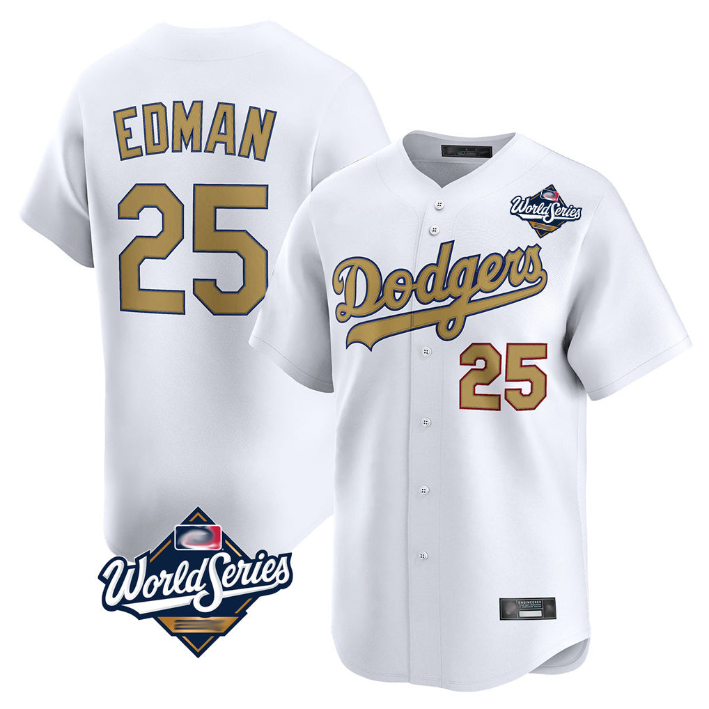 CAdoa LA.Dodgers #25 Tommy Edman Player Gold World Series Collection Limited Home Stitched Jerseys