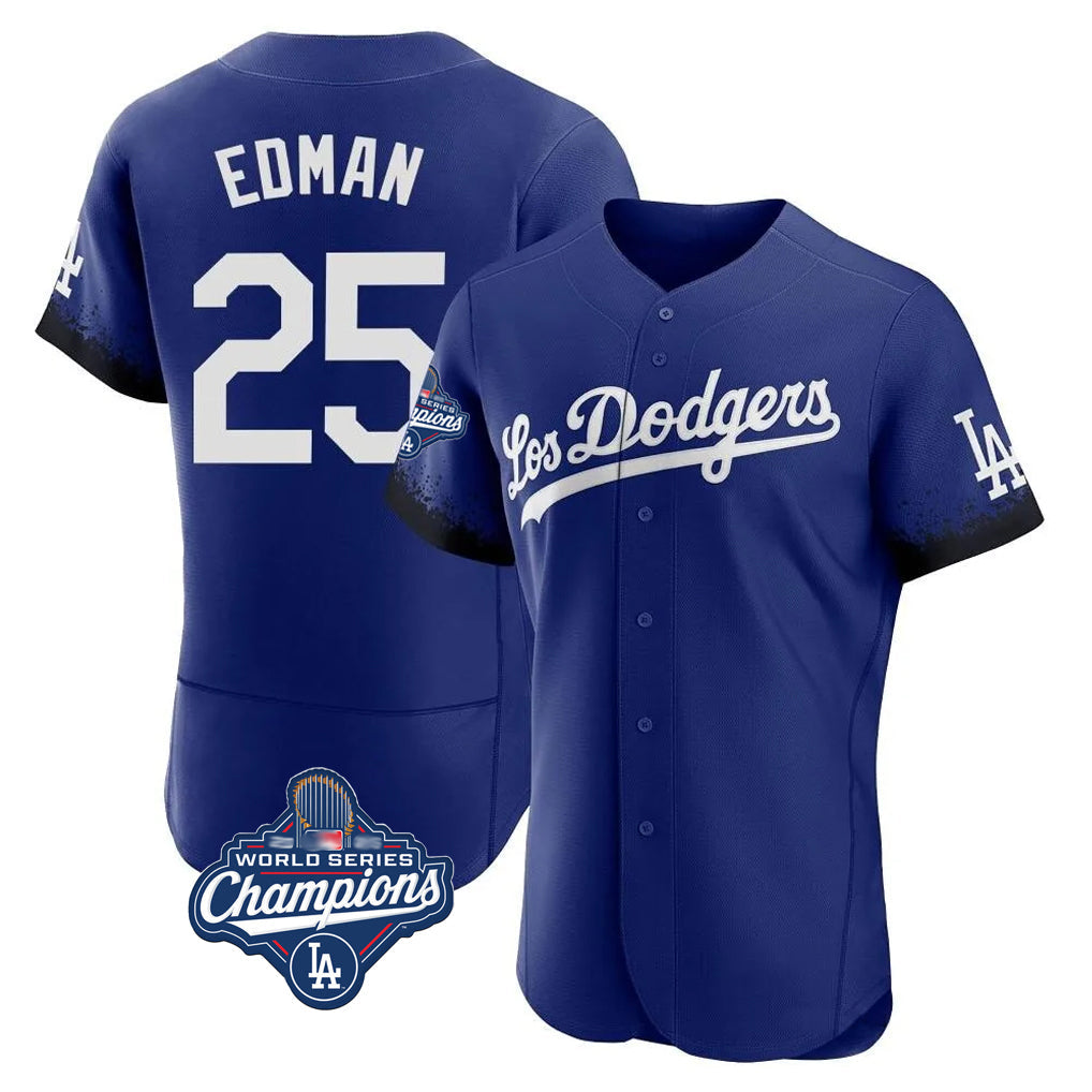 CAdoa LA.Dodgers #25 Tommy Edman Player Royal World Series Meet City Connect Elite Home Stitched Jerseys