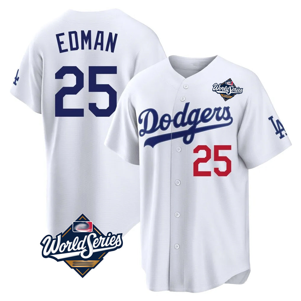 CAdoa LA.Dodgers #25 Tommy Edman Player White World Series Home Game Stitched Jerseys