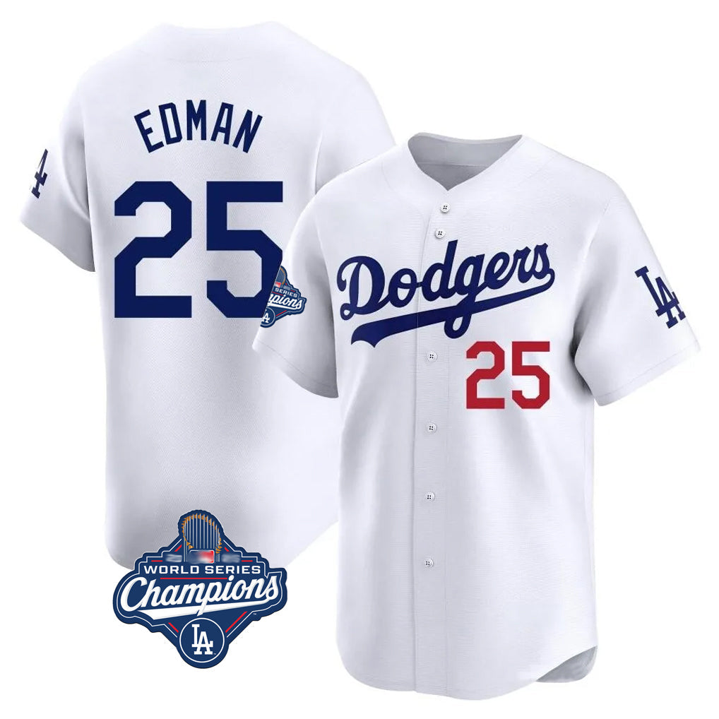 CAdoa LA.Dodgers #25 Tommy Edman Player White World Series Meet Limited Home Stitched Jerseys