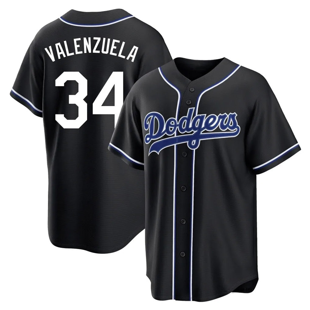 CAdoa LA.Dodgers #34 Fernando Valenzuela Player Black Carbon Limited Home Stitched Jerseys