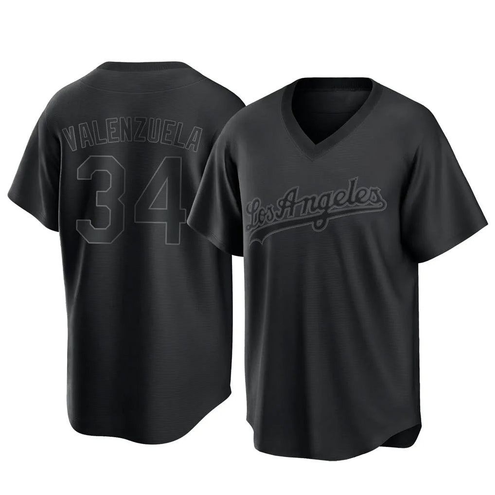 CAdoa LA.Dodgers #34 Fernando Valenzuela Player Black Pitch Fashion T-shirt Stitched Jerseys